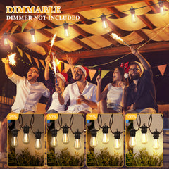 Outdoor String Lights Waterproof, 50ft Patio String Ligths for Outside with 15+2 E12 Bulbs Shatterproof, 2700K Warm White Great for Balcony, Gazebo, Yard, Porch